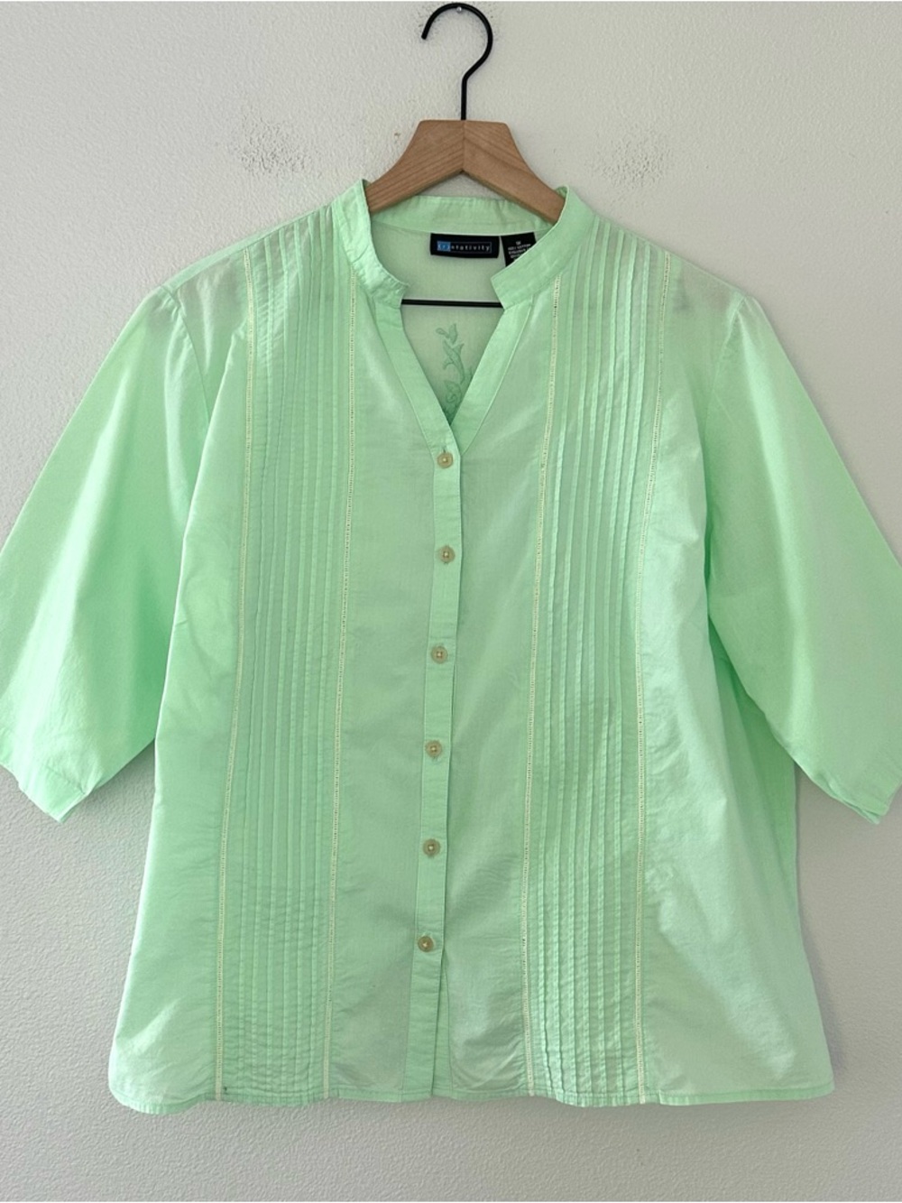 Vintage RELATIVITY 100% Cotton Mint Green Button up Embroidery Sz Plus 1X  Boho